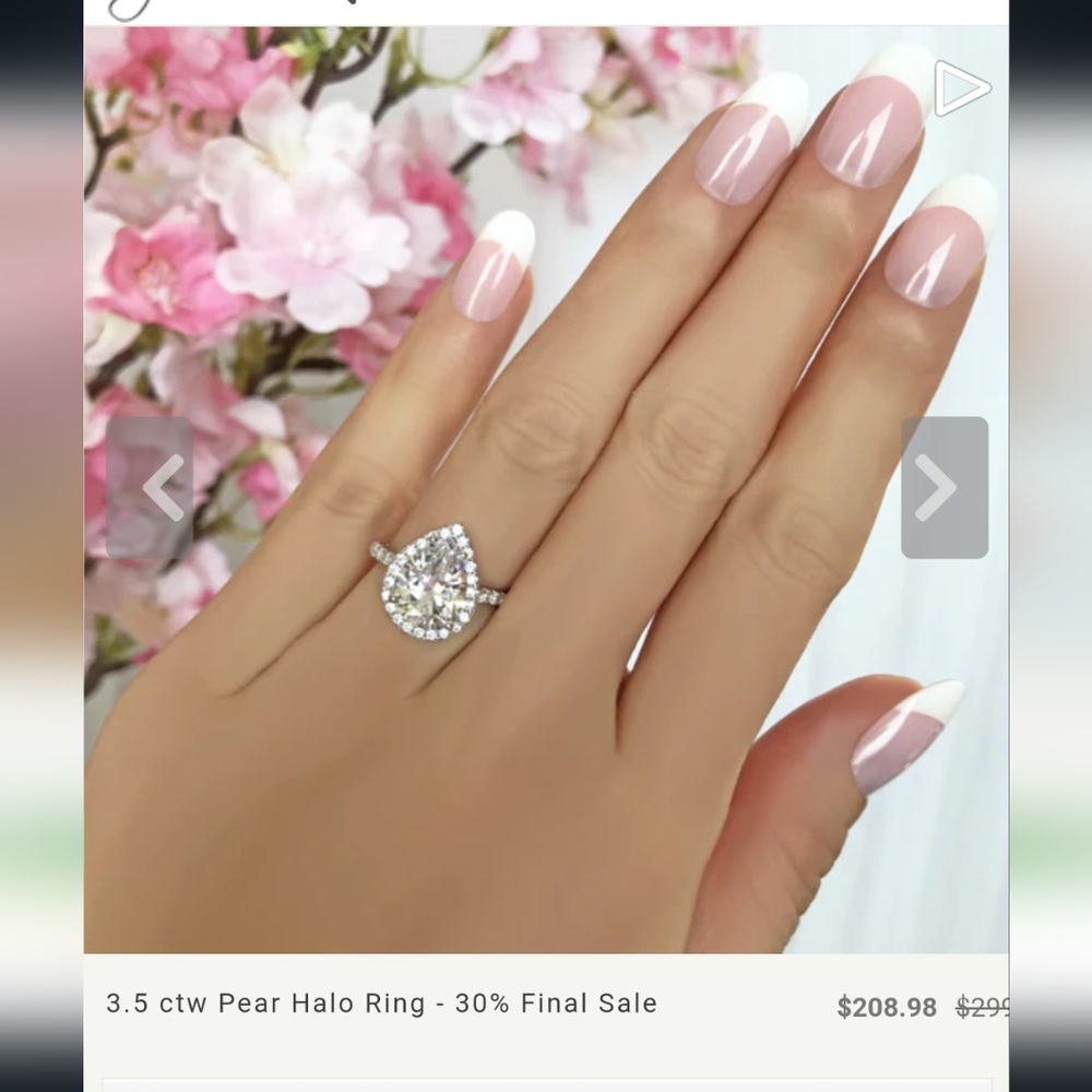 Tiger Gems 3.5 ctw Pear Halo Ring Size 4. Diamond Simulant. NWOT!